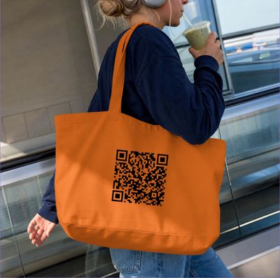 A branded Mapzest Connect QR code printed on a tote bag