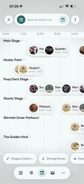 Brixham Pirate Festival map view in the Mapzest app, showing stages, traders and points of interest around Brixham Harbour