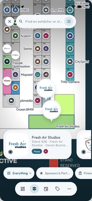 The Podcast Area on the Devon Business Show 2026 floor plan with the Fresh Air Studios markers
