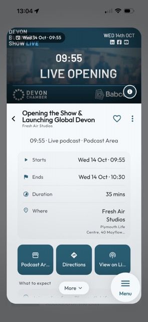 The Opening the Show and Launching Global Devon podcast session page in Mapzest