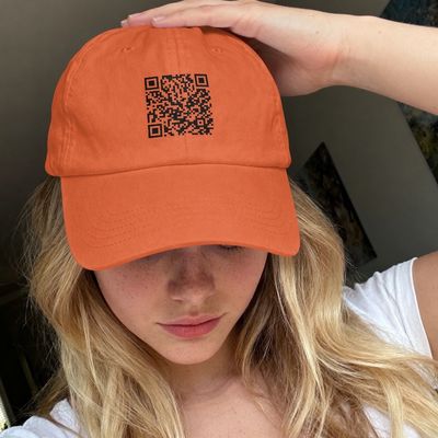 A branded Mapzest Connect QR code printed on a cap