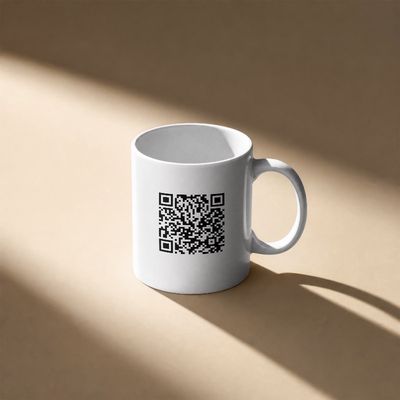 A branded Mapzest Connect QR code printed on a mug