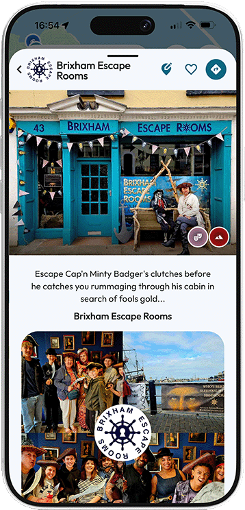 Brixham Escape Rooms listing in the Mapzest app