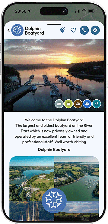 Dolphin Boatyard marina listing in the Mapzest app