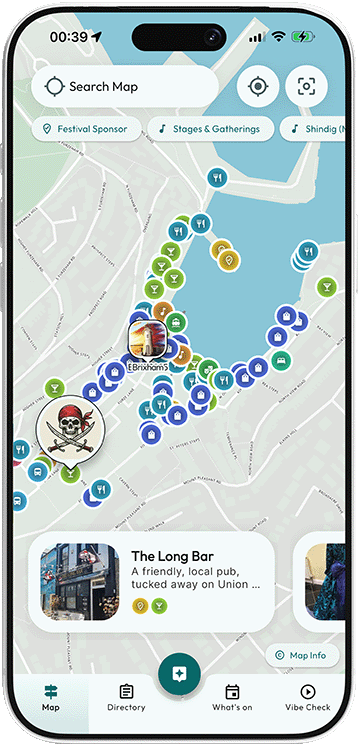 Brixham Pirate Festival map view in the Mapzest app