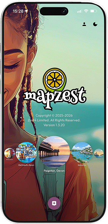 Mapzest app home screen with nearby destinations