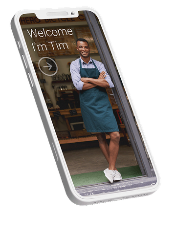 A business owner's Impression Video welcoming a visitor in the Mapzest app
