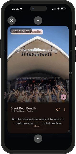 Break Beat Bandits' performer listing at the South West Sardine Festival in the Mapzest app