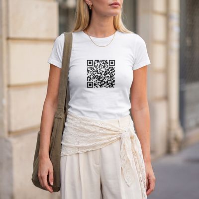 A branded Mapzest Connect QR code printed on a t-shirt